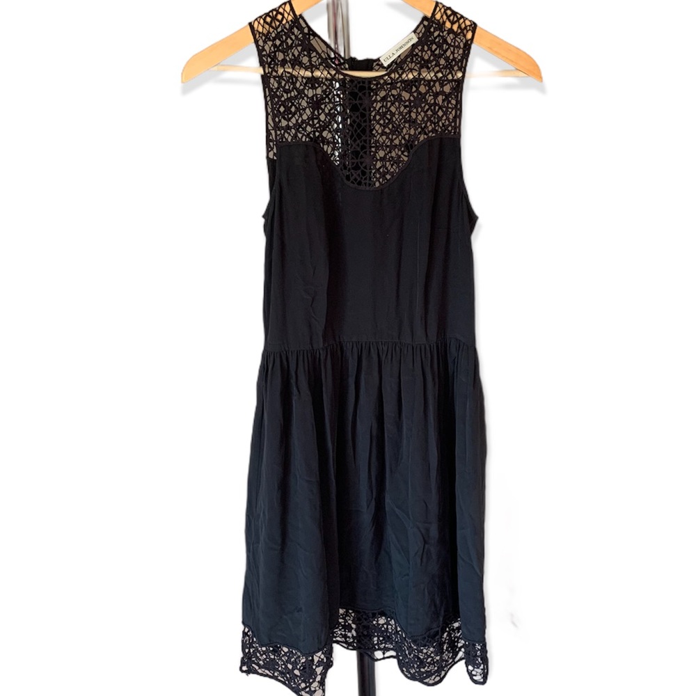 Ulla Johnson 100% Silk black lace trim mini zip up dress boho